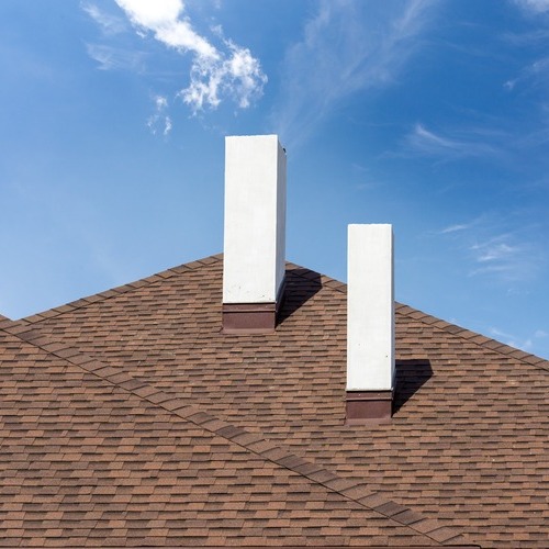 shingle roof with two chimneys