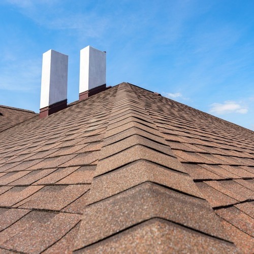 shingle roof with two chimneys