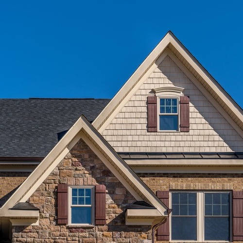 two gables with a shingle roof