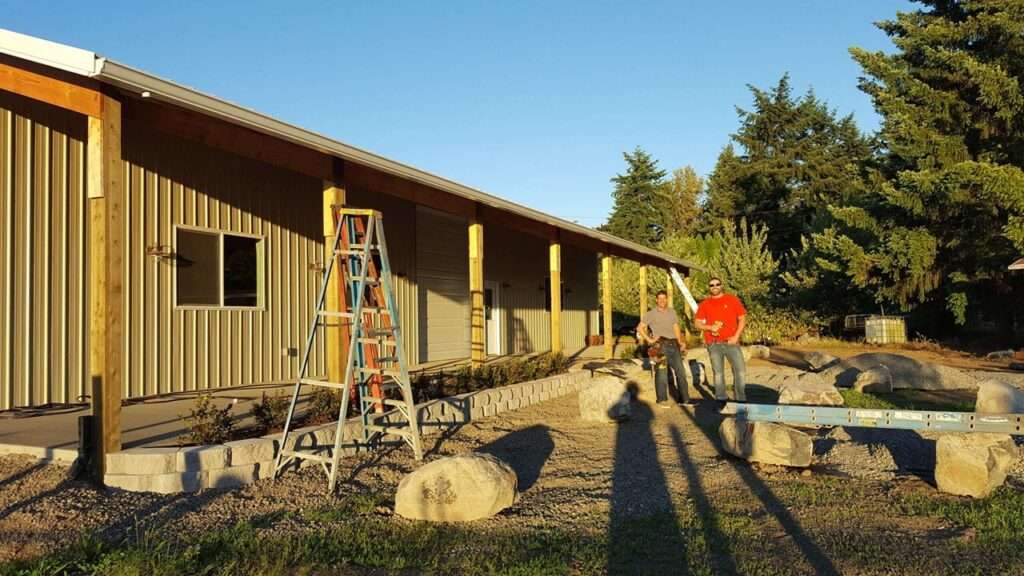 Commercial gutter replacement and drainage installation at Boring Brew in Boring, Oregon by Armadas Exterior.