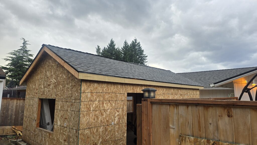 Framing and sheerwall are done so it was safe to install the roof. 