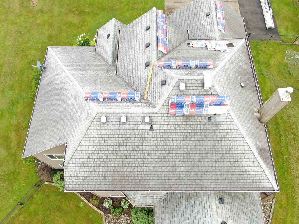 Roofing materials are ready to go.