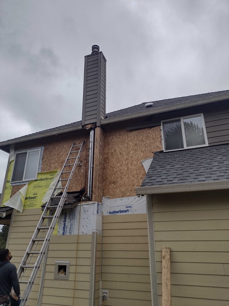 siding can begin to contiue as the chmney nears full repair.